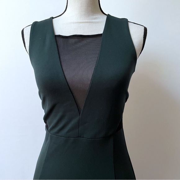 NWT French Connection Lula Mesh V Insert Fitted Dress Pine Forest Green Size 4 - Picture 4 of 10